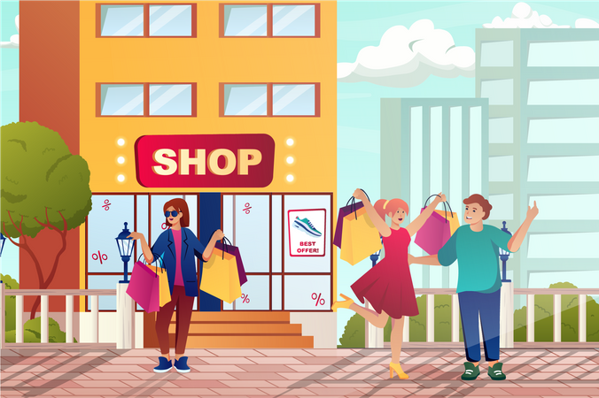 Les gens font du shopping dans la rue  Illustration