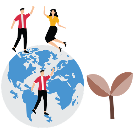 Des gens heureux sur la planète Terre  Illustration