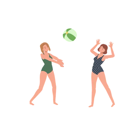 Gens jouant au ballon de plage sur la plage  Illustration