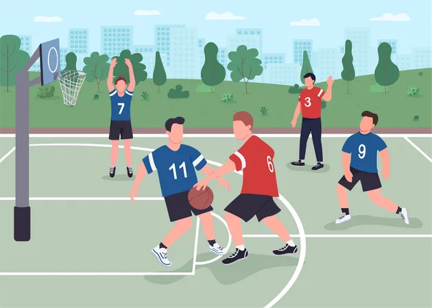 Gens jouant au basket-ball dans la rue  Illustration