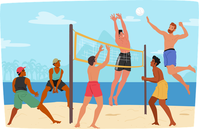 Gens jouant au beach-volley  Illustration