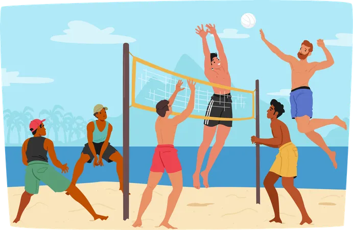 Gens jouant au beach-volley  Illustration