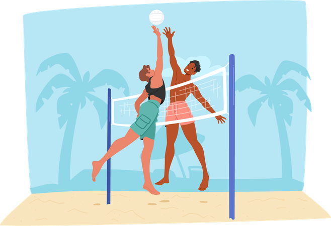 Gens jouant au beach-volley  Illustration