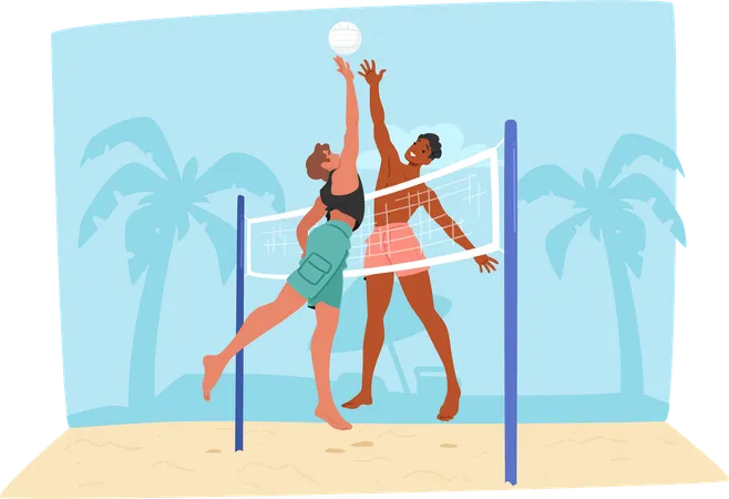 Gens jouant au beach-volley  Illustration