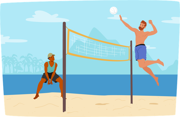 Gens jouant au beach-volley  Illustration