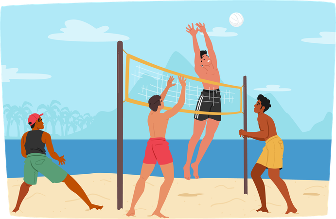 Gens jouant au beach-volley  Illustration