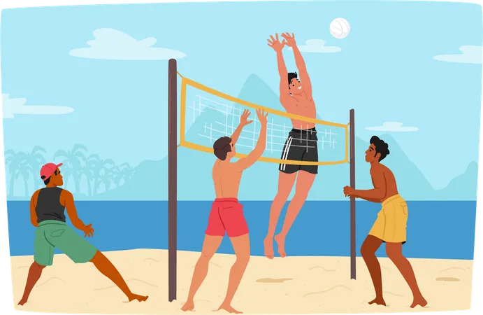 Gens jouant au beach-volley  Illustration