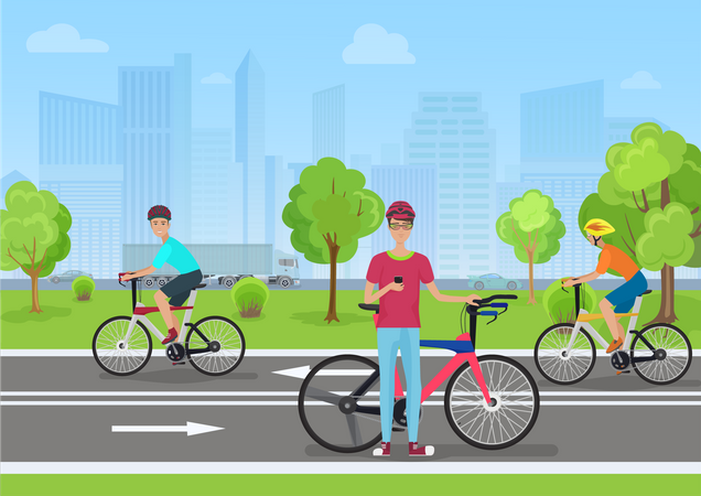 La gente andar en bicicleta en el parque  Ilustración