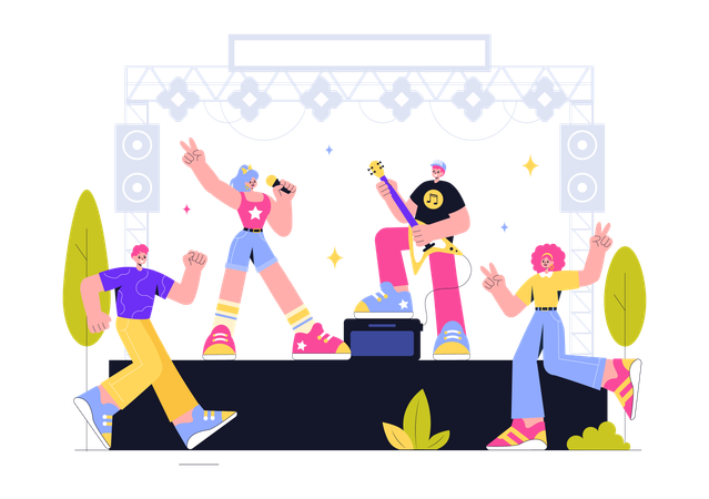 Gente bailando en concierto  Ilustración