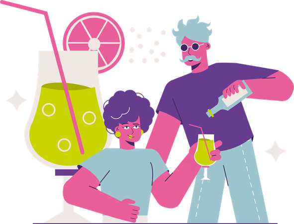 Gente bebiendo cóctel sin alcohol en una fiesta  Ilustración