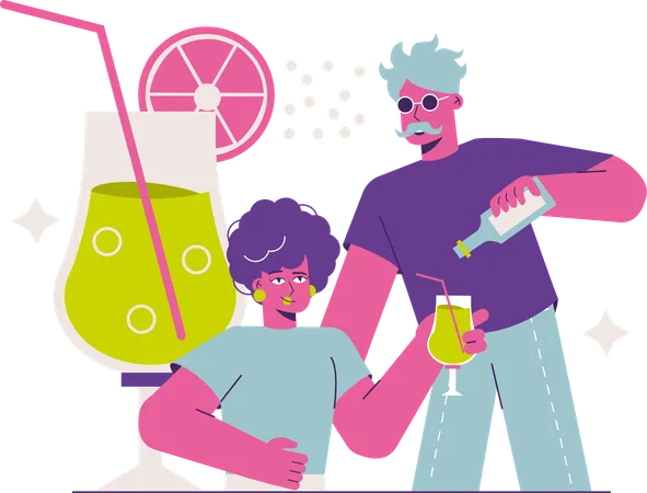 Gente bebiendo cóctel sin alcohol en una fiesta  Ilustración