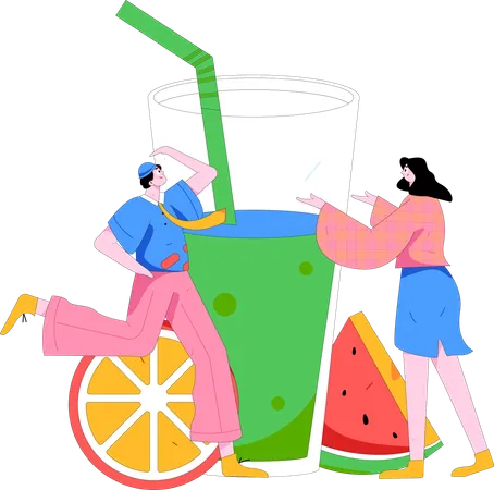 Gente bebiendo jugo de fruta  Ilustración