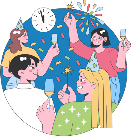 La gente celebra la fiesta de año nuevo  Ilustración