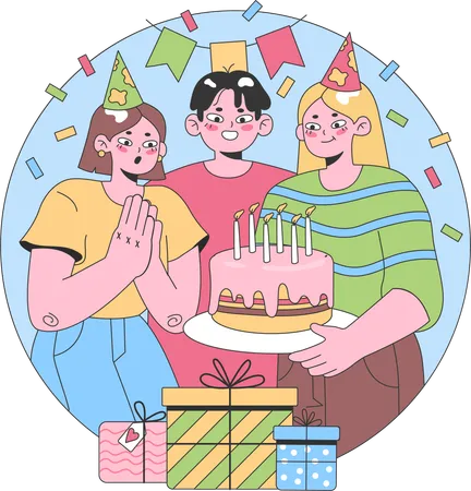 La gente celebra la fiesta de cumpleaños  Ilustración