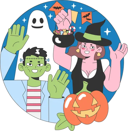 La gente celebra halloween  Ilustración