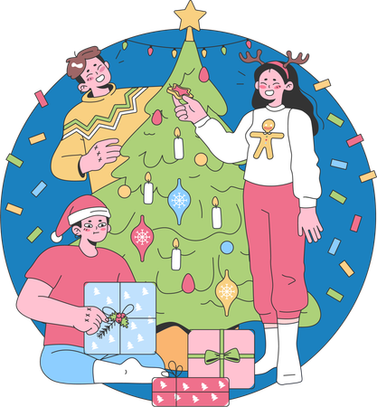 La gente celebra la navidad  Ilustración