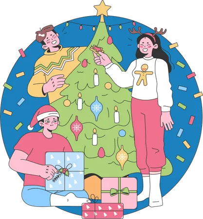 La gente celebra la navidad  Ilustración