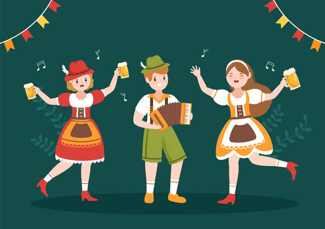 La gente celebra el festival oktoberfest  Ilustración