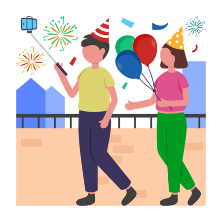 Gente celebrando el Año Nuevo  Ilustración