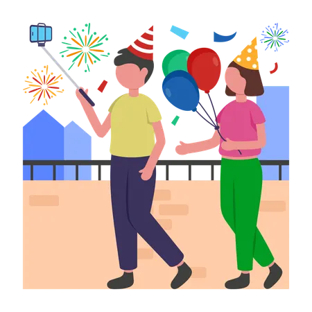 Gente celebrando el Año Nuevo  Ilustración