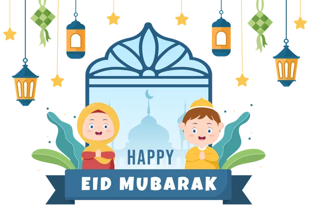 Personas celebrando Eid Al-Fitr  Ilustración