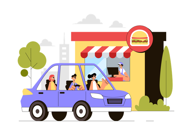 Personas celebrando el Día Nacional del Auto-Servicio  Ilustración