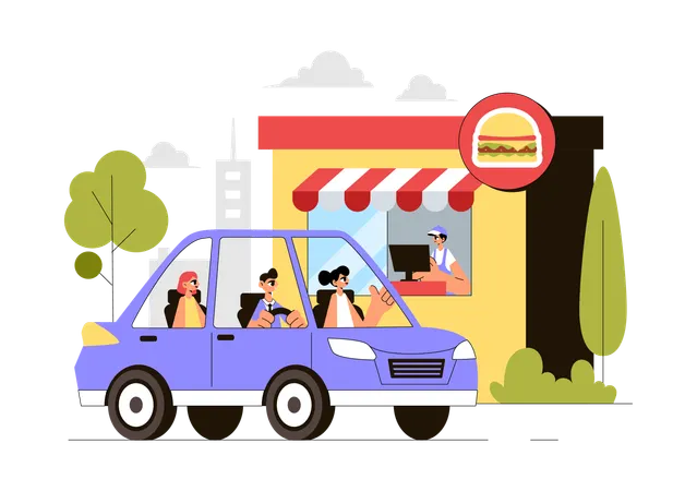 Personas celebrando el Día Nacional del Auto-Servicio  Ilustración