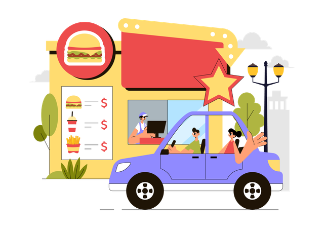 Personas celebrando el Día Nacional del Auto-Servicio  Ilustración