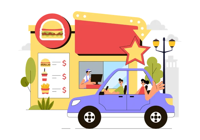 Personas celebrando el Día Nacional del Auto-Servicio  Ilustración
