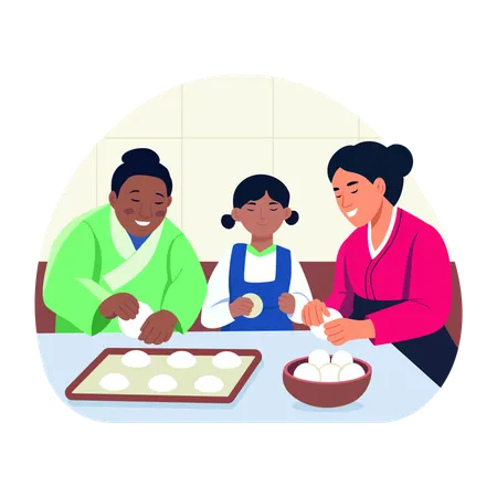 Gente celebrando el festival Chuseok  Ilustración