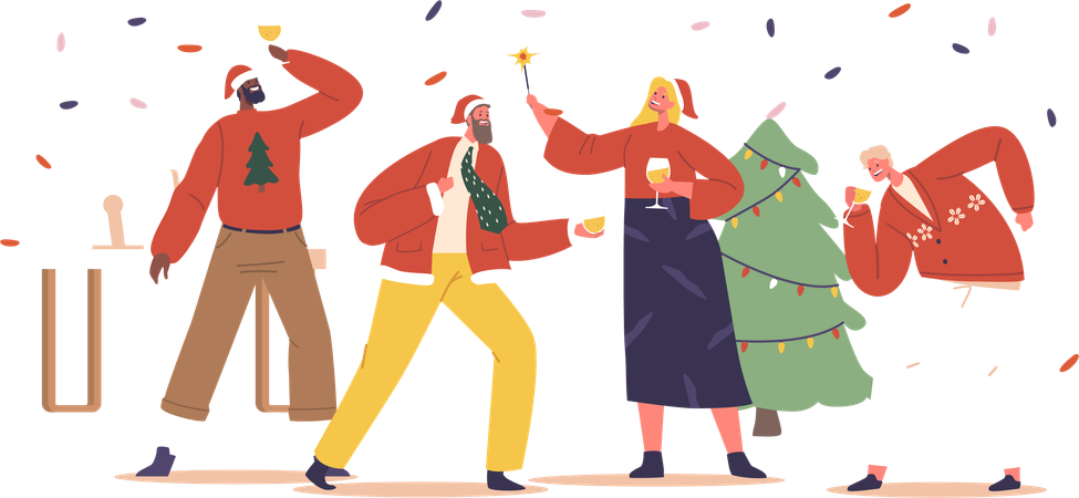 Gente celebrando el festival de navidad.  Ilustración