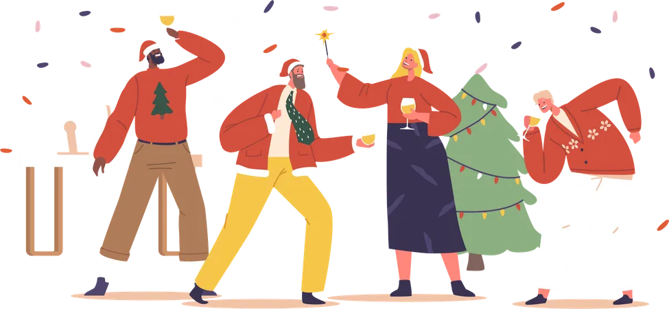 Gente celebrando el festival de navidad.  Ilustración