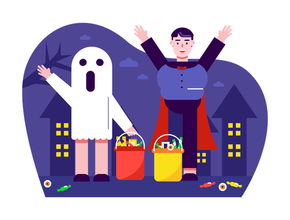 Gente celebrando la fiesta de Halloween  Ilustración