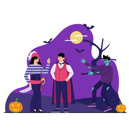 Gente celebrando halloween  Ilustración
