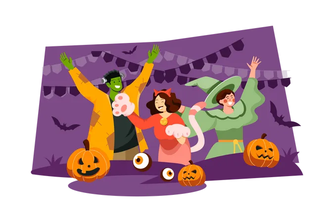 Gente celebrando halloween  Ilustración