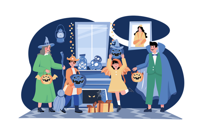 Gente celebrando halloween  Ilustración