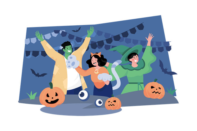Gente celebrando halloween  Ilustración