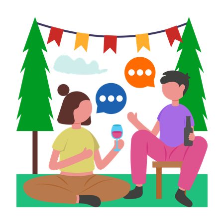 Gente celebrando una fiesta al aire libre  Ilustración