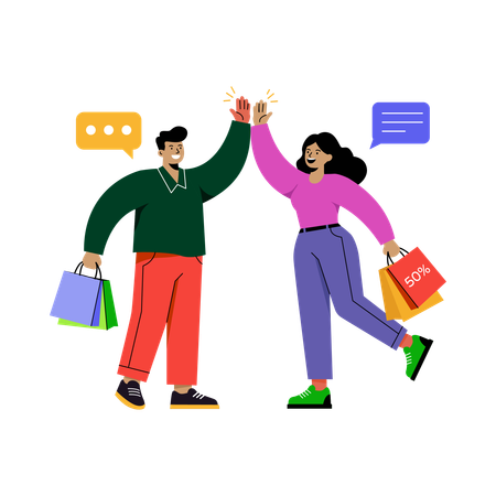 Gente chocando los cinco después de las compras  Ilustración