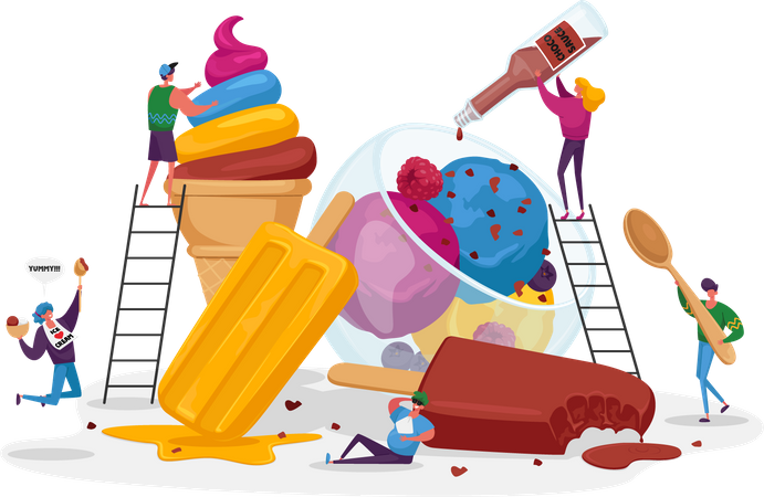 Gente comiendo helado  Ilustración