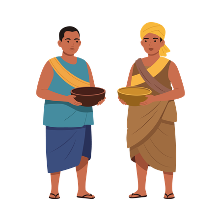 Gente compartiendo comida tradicional  Ilustración