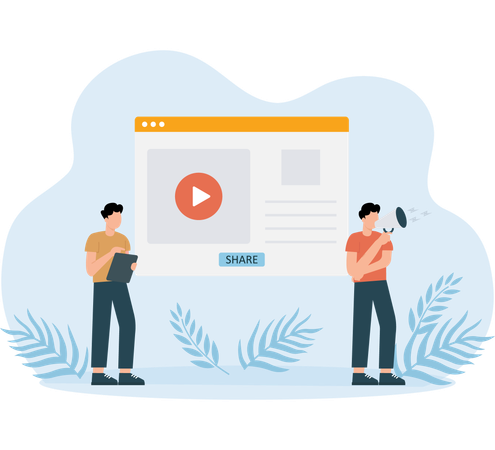Personas compartiendo videos en línea  Ilustración