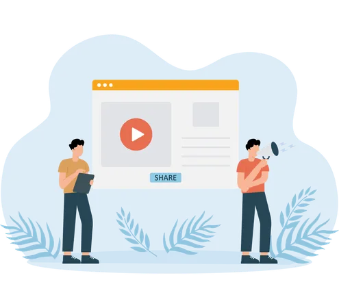 Personas compartiendo videos en línea  Ilustración