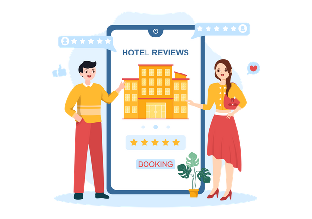 La gente comparte opinión sobre el hotel  Ilustración