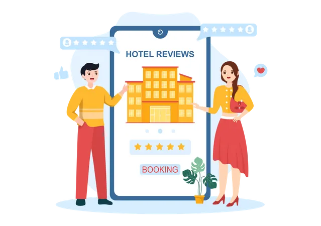 La gente comparte opinión sobre el hotel  Ilustración