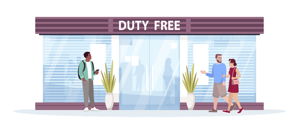 Personas comprando productos duty free  Ilustración