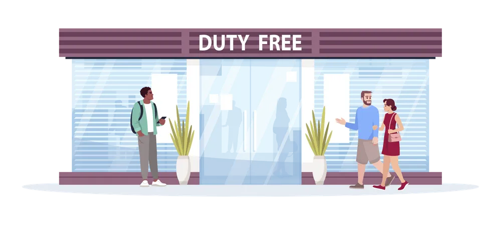 Personas comprando productos duty free  Ilustración