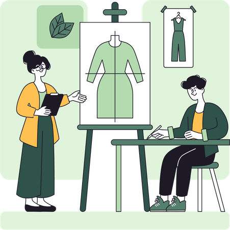 Personas que compran ropa reciclable  Ilustración