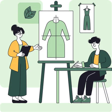 Personas que compran ropa reciclable  Ilustración