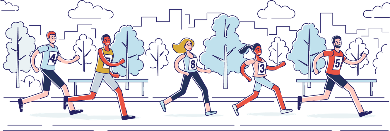 Gente corriendo en maratón  Ilustración